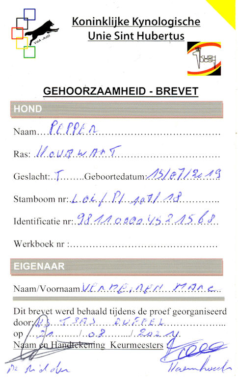 Pepper geslaagd voor haar Brevet!